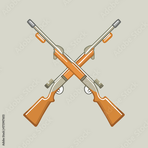 Crossed Shotguns Depicting Weaponry and Hunting Concepts.
