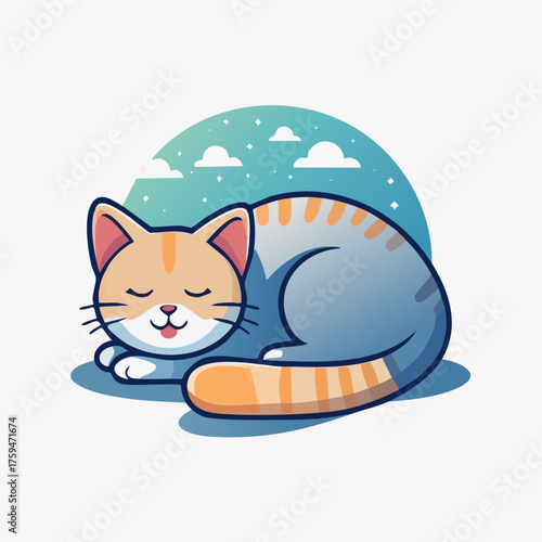 Cute Cartoon Cat Napping Peacefully with Striped Markings.