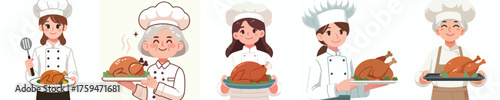 vector of a female chef making a turkey dish
