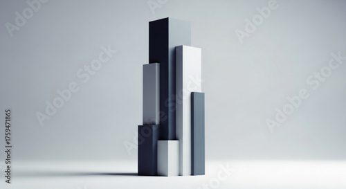 Abstract composition of geometric shapes in shades of gray, creating a minimalist and modern aesthetic