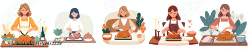 vector of a woman slicing a turkey dish