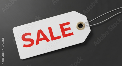 A white tag with the word sale in red letters against a dark gray background is a simple but effective way to advertise a sale