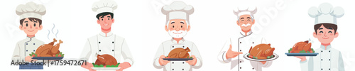 vector of a male chef making a turkey dish