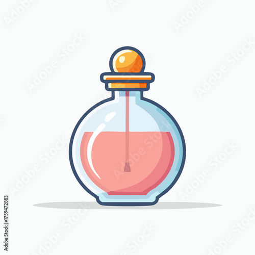 Elegant Perfume Bottle with Pink Liquid and Gold Cap.