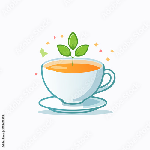 Fresh Herbal Tea Cup with Green Sprout Illustration.