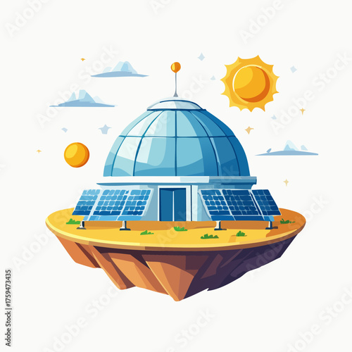 Futuristic floating solar energy station in the sky.