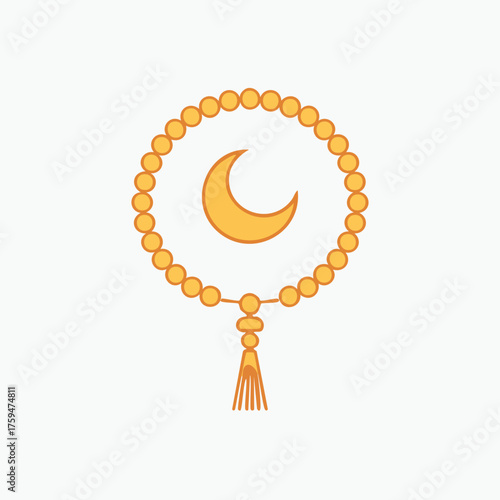 Islamic Prayer Beads with Crescent Moon Symbol.