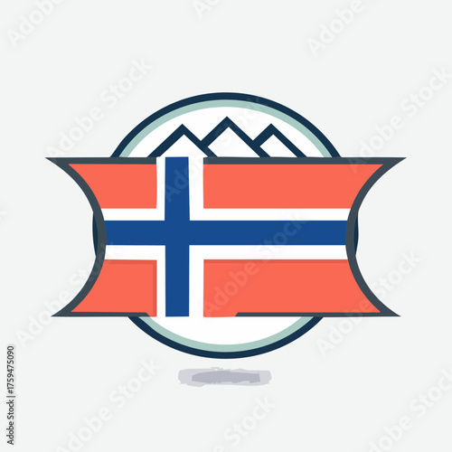 Norwegian Flag Emblem with Mountains and Circular Design.