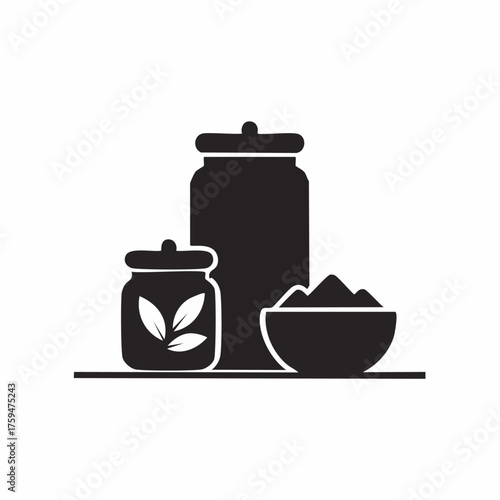 Pantry Staples - Jars and Bowl of Ingredients Illustration.