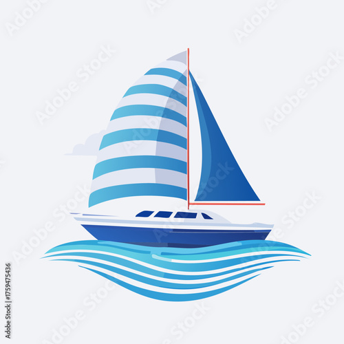 Sailboat sailing on the ocean waves, a beautiful summer scene.