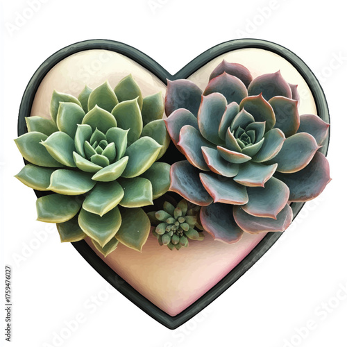 Heartshaped succulent planter with two echeveria succulents