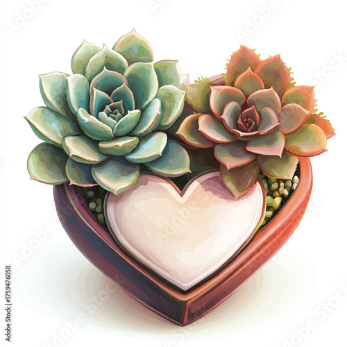 Heartshaped succulent planter with two echeveria succulents