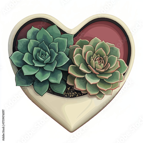 Heartshaped succulent planter with two echeveria succulents