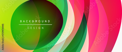 Abstract vibrant layers create dynamic visual flow. Overlapping circles, lines form modern background design. Colors blend seamlessly.