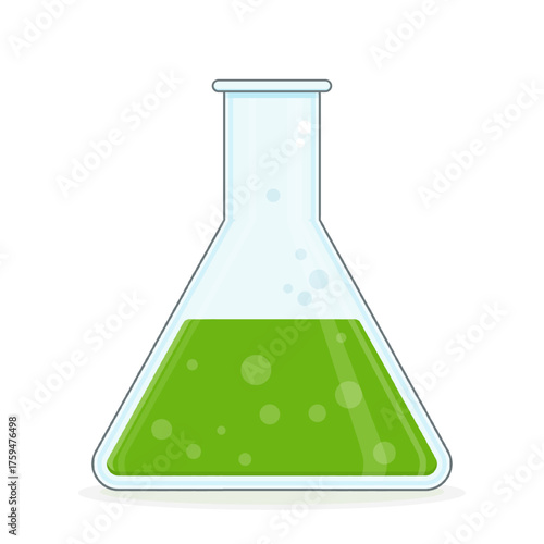 Erlenmeyer flask with green liquid cartoon cute