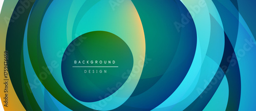Abstract design features layered circles. Colors blendteal, green, yellow, blue. Text reads background design centered within form.