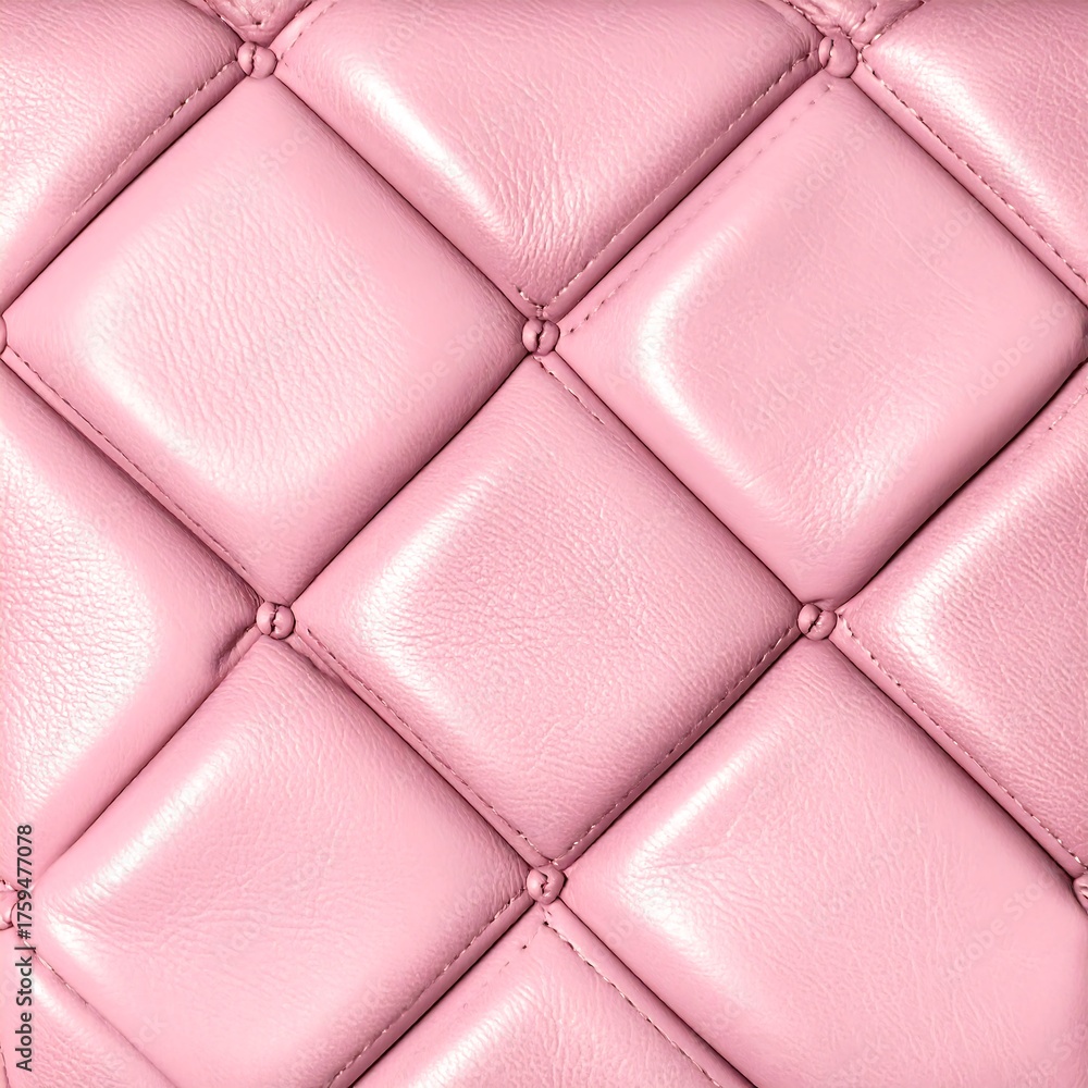 Obraz premium Close-up view of a pink quilted surface, showcasing a diamond-patterned design with visible stitching details and glossy appearance