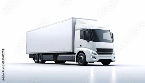 White Electric Delivery Truck on white background 