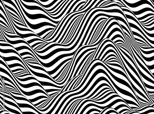 Wavy pattern. Optical illusion. Black and white. Abstract background. Vector illustration.