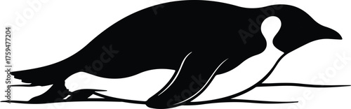 Vector Adelie penguin swimming in antarctica black and white silhouette illustration
