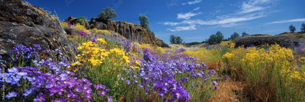 Fototapeta premium Stunning Wildflower Bloom on Rocky Terrain of North Table Mountain, Butte County, California