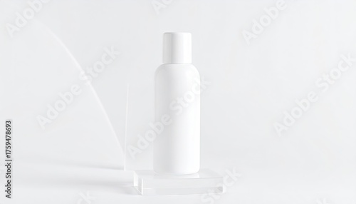 White Frosted Cylinder Bottle Mockup on Acrylic Riser