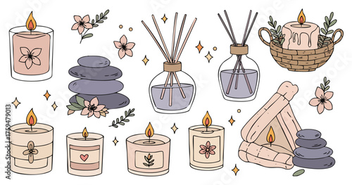 Relaxing Aromatherapy and Spa Doodle Elements