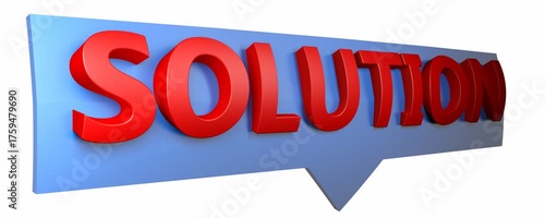 Solution red write on blue comics with the arrow to down, isolated on white background