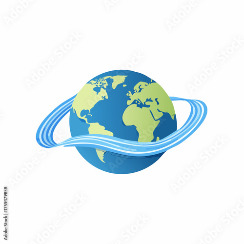 Blue and Green Earth Globe with Orbiting Rings.