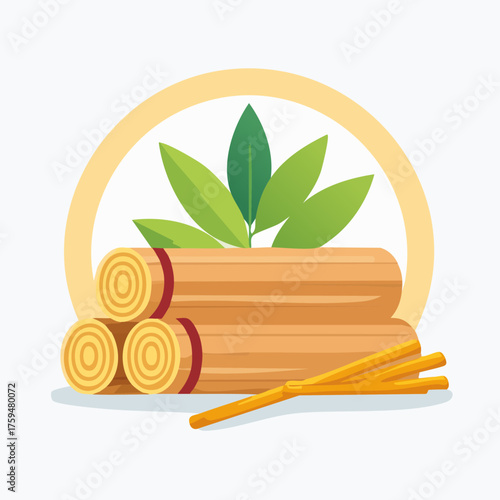 Cinnamon Sticks and Leaves Icon.