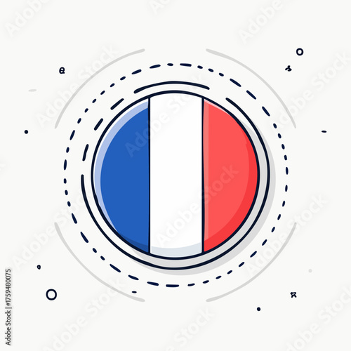 Circular French Flag Icon with Outline and Dots.