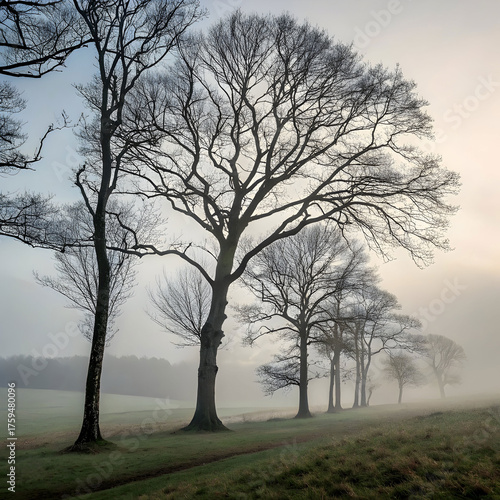Wallpaper Mural bare trees on field against sky during foggy wealth Torontodigital.ca