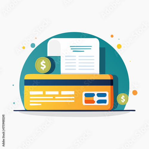 Credit card and receipt illustration for financial transactions.