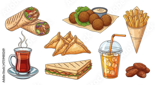 Delicious Middle Eastern Food and Drinks Featuring Shawarma, Falafel, and Sweets