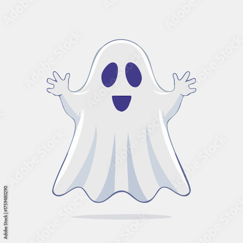 Cute and Friendly White Ghost Character with Open Arms and Happy Expression.