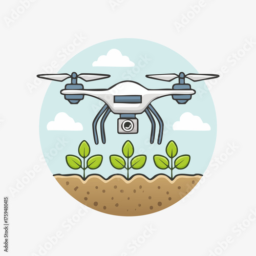 Drone technology monitors crops in agricultural fields for farming.