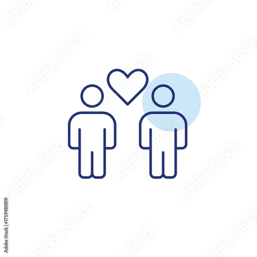 2 people and heart between them. Love and communication, supportive community. Pixel perfect, editable stroke vector icon