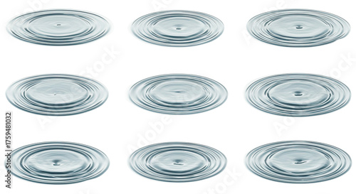 Multiple water ripple effects on transparent background showing circular waves from drops, ideal for water or liquid design projects