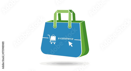 Vibrant shopping bag representing e-commerce with online shopping cart purchase and cursor concept