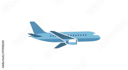 Blue airplane illustration for travel concepts and transportation visuals on white background