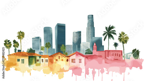 Los Angeles. Los Angeles hand drawn watercolor illustration