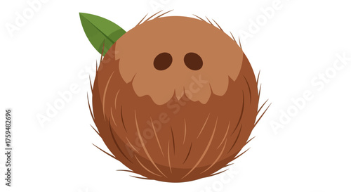 Cartoon coconut illustration on white backdrop showcasing tropical freshness and vibrant hues