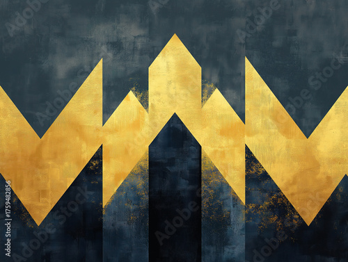Upward arrows in a modern minimalist digital art with gold and navy tones