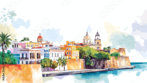 Old San Juan. Old San Juan hand drawn watercolor illustration