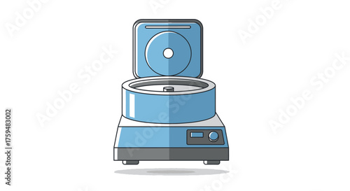Modern laboratory centrifuge illustration with open lid, showcasing its design and functionality