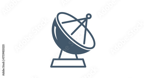 Isolated radar dish illustration on a clean white backdrop depicting communication technology and