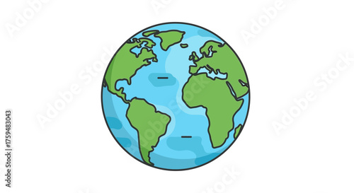 Cartoon-style earth globe with visible continents like America, Africa and Europe