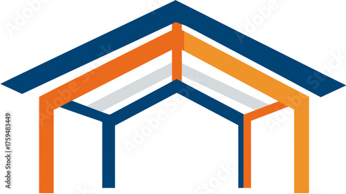 Modern abstract geometric layered roof structure illustration. Architectural design concept for building, construction, shelter, and property.