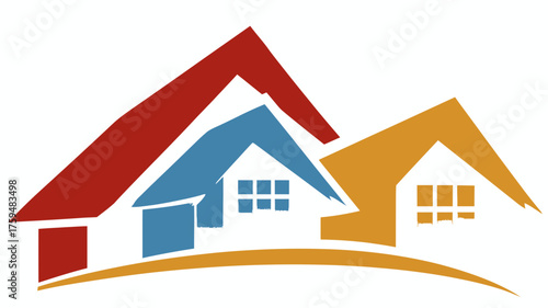 Colorful residential houses icon, modern home design graphic for real estate, property investment, housing development, and community