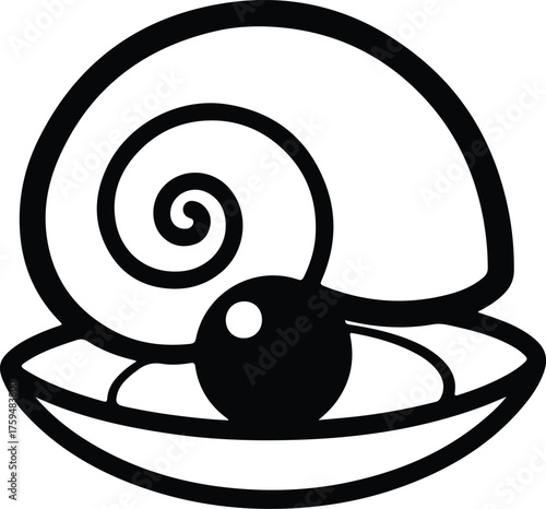 Vector Oyster shell with pearl black and white silhouette illustration